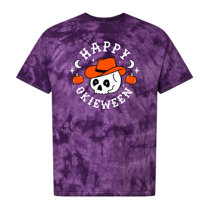 Happy Okieween Skull | Purple Tie Dye T-Shirt | Halloween '24